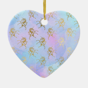 Watercolor Art Soft Colours Golden Unicorn Fantasy Ceramic Tree Decoration