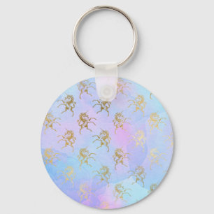Watercolor Art Soft Colours Golden Unicorn Fantasy Key Ring