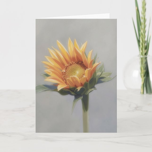 Watercolor Art Sunflower Floral Note Card (Front)