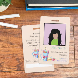 Watercolor Art Supplies Books Teacher ID Badge