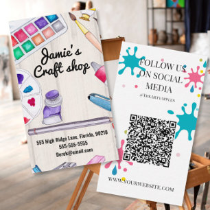 Watercolor Art Supplies Craft Shop QR Business Car Card