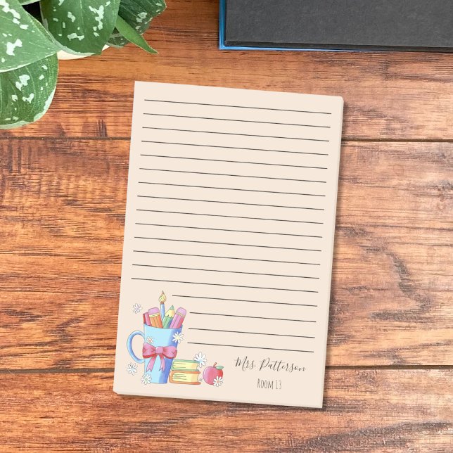 Watercolor Art Teacher Ruled Post-It Notes (Watercolor art with white little flowers teacher ruled sticky notes .)