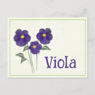 Watercolor Art Viola Flower February Birthday Postcard