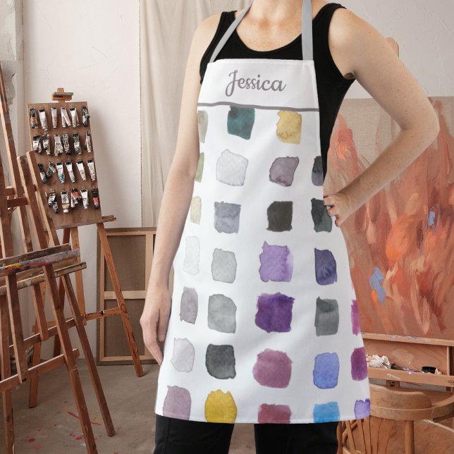 Watercolor Artist Name Monogram Apron (Creator Uploaded)