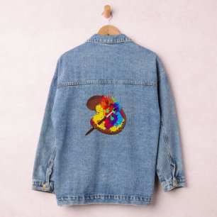 Watercolor Artist Painting Palette of Colors Denim Jacket