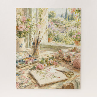 Watercolor Artist Studio Garden View Jigsaw Puzzle