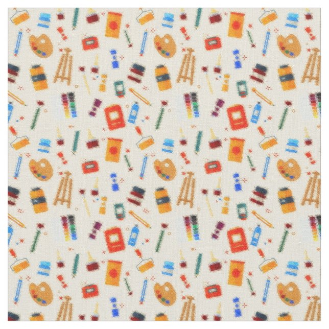 Watercolor Artist Tools Pattern Fabric (Close Up)