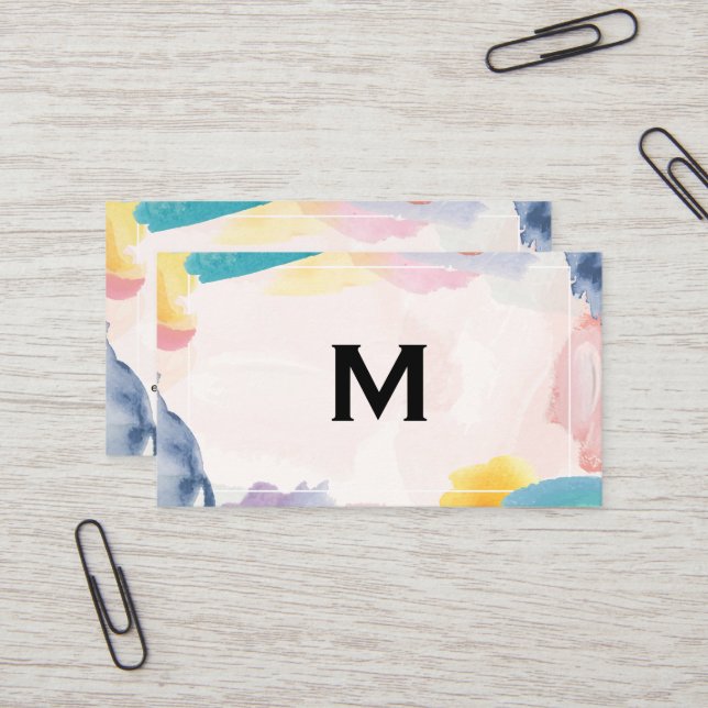 Watercolor Artistic Background | Monogram Business Card (Front/Back In Situ)
