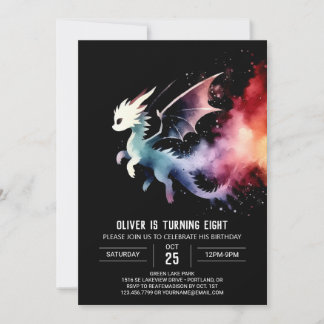 Watercolor Artistic Dragon Birthday Invitation
