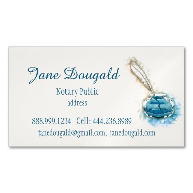 Watercolor Artistic  Feather Pen Classic Notary Magnetic Business Card (Front)