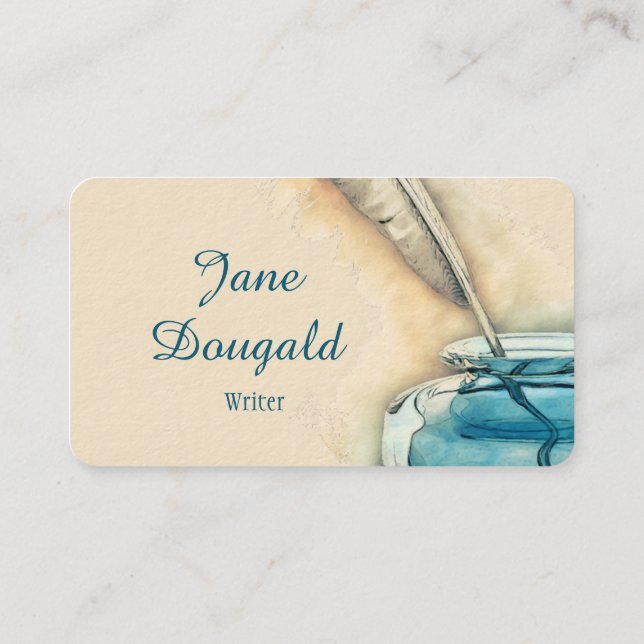 Watercolor Artistic  Feather Pen Classic Writer's Business Card (Back)