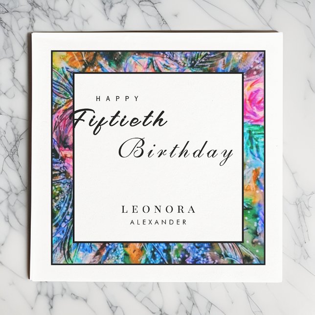 Watercolor Artistic Flowers ANY Birthday Party Napkin (Creator Uploaded)