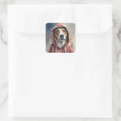 Watercolor Artwork Brown and White Dog in Hoodie  Square Sticker (Bag)