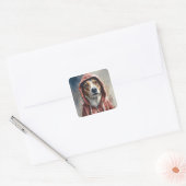 Watercolor Artwork Brown and White Dog in Hoodie  Square Sticker (Envelope)