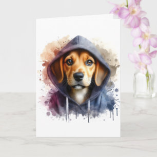 Watercolor Artwork Brown Dog in a Hoodie Splatter Card