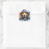Watercolor Artwork Brown Dog in a Hoodie Splatter Square Sticker (Bag)
