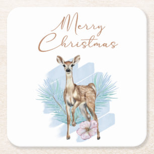 Watercolor Artwork Merry Christmas Paper Coaster