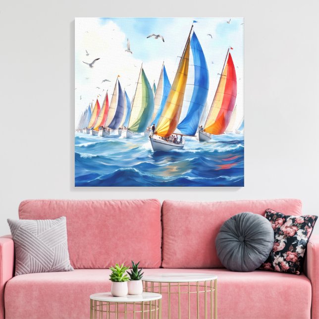 Watercolor Artwork Sailboat Regatta Canvas Print (Insitu(LivingRoom))