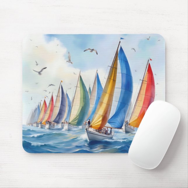 Watercolor Artwork Sailboat Regatta Mouse Pad (With Mouse)