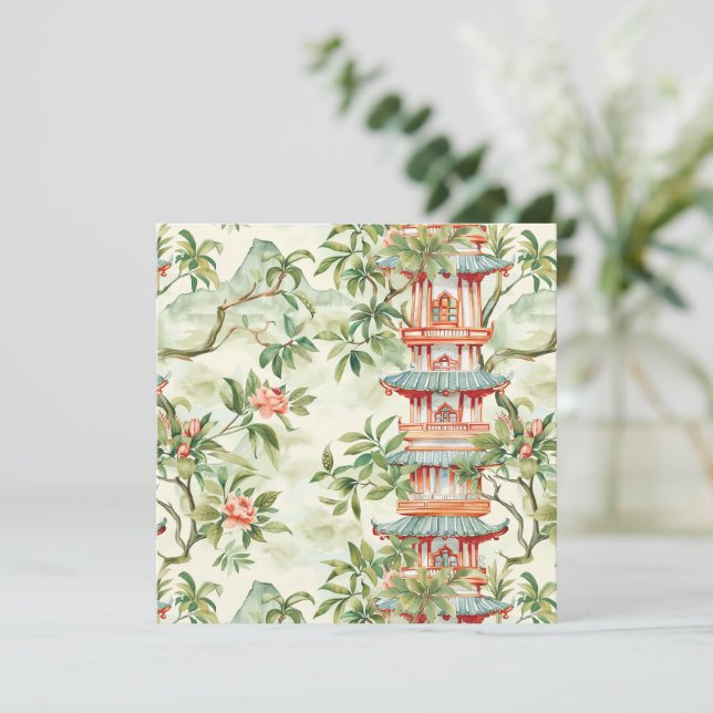 Watercolor Asian Pagoda in Verdant Landscape (1) (Standing Front)