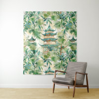 Watercolor Asian Pagoda in Verdant Landscape (12)