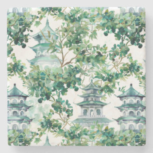 Watercolor Asian Pagoda in Verdant Landscape (15) Stone Coaster