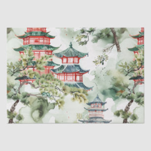 Watercolor Asian Pagoda in Verdant Landscape (4) Tissue Paper