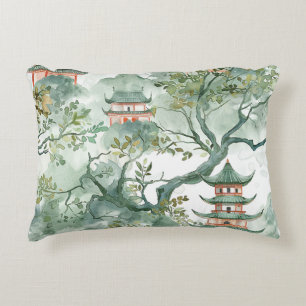 Watercolor Asian Pagoda in Verdant Landscape (5) Decorative Cushion