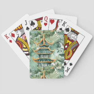Watercolor Asian Pagoda in Verdant Landscape (6) Playing Cards