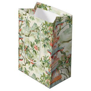 Watercolor Asian Pagoda in Verdant Landscape Medium Gift Bag