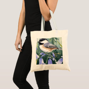 Watercolor Asters and Chickadee Quote Tote Bag