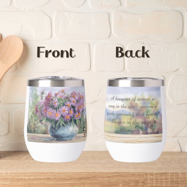 Watercolor Asters and Chickadee Quote Water Bottle (Creator Uploaded)