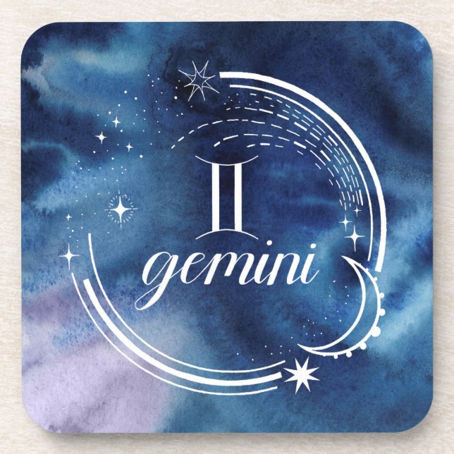 Watercolor Astrology - Gemini Coaster (Front)