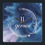 Watercolor Astrology - Gemini Square Wall Clock<br><div class="desc">Watercolor Gemini by Grace Popp</div>