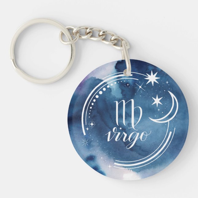 Watercolor Astrology - Virgo Key Ring (Front)