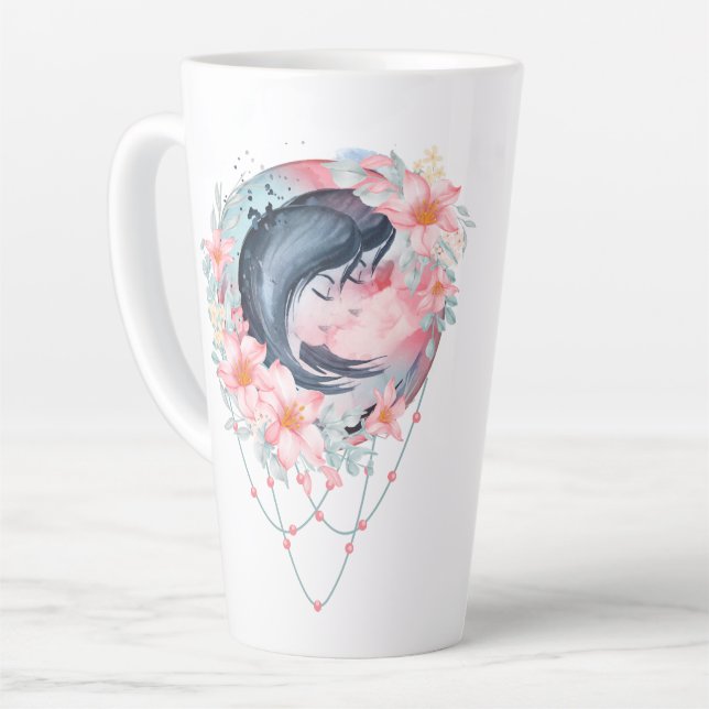 Watercolor Astrology Zodiac Sign | Monogram Latte Mug (Left Angle)