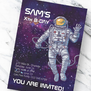Watercolor Astronaut in Space Birthday Invitation