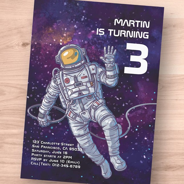 Watercolor Astronaut in Space Birthday Invitation (Creator Uploaded)
