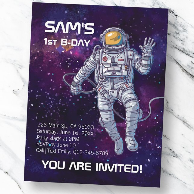 Watercolor Astronaut in Space with Stars & Galaxy. Invitation Postcard (Creator Uploaded)