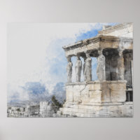 Watercolor Athens Ruins Poster – Ancient Greece