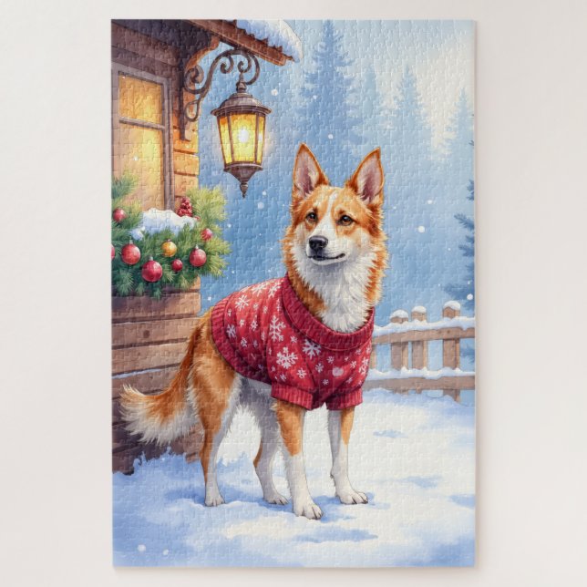 Watercolor Australian Cattle Dog Rustic Garland Jigsaw Puzzle (Vertical)
