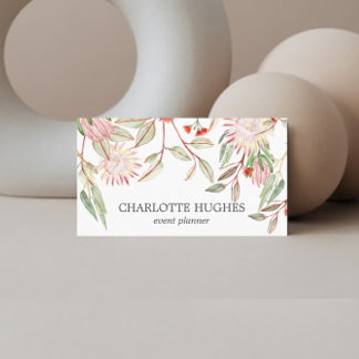 Watercolor Australian Flowers Blush Pink & Grey Business Card