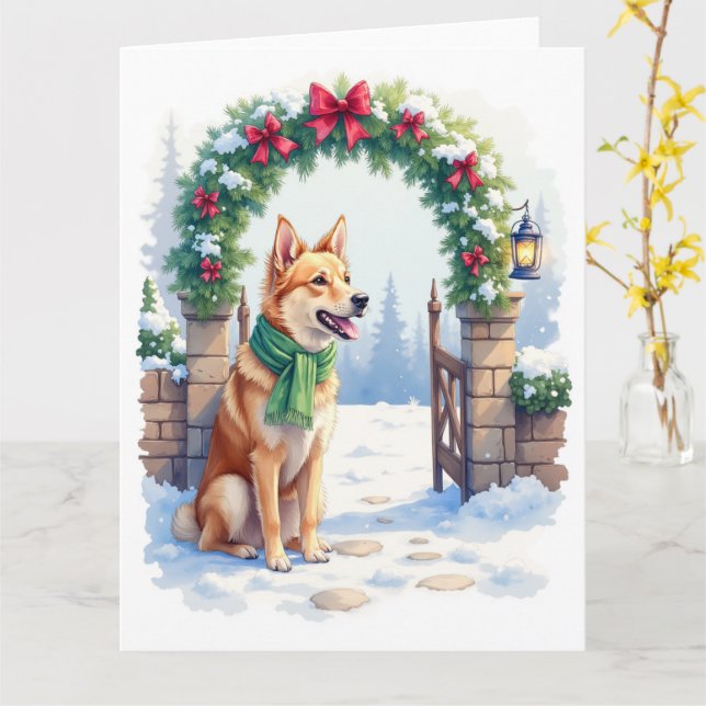 Watercolor Australian Kelpie Countryside Gate Card (Yellow Flower)