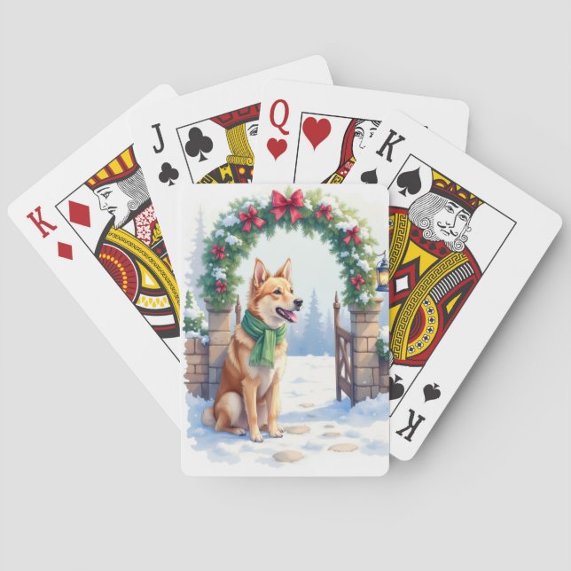 Watercolor Australian Kelpie Countryside Gate Playing Cards (Back)