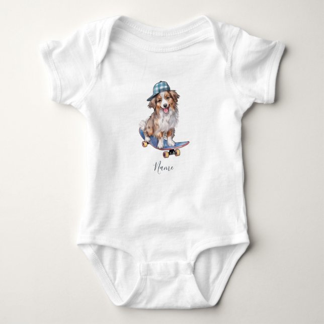 Watercolor Australian Shepherd Baby Bodysuit (Front)