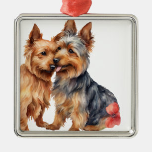 WATERCOLOR AUSTRALIAN SHEPHERD DOG METAL TREE DECORATION