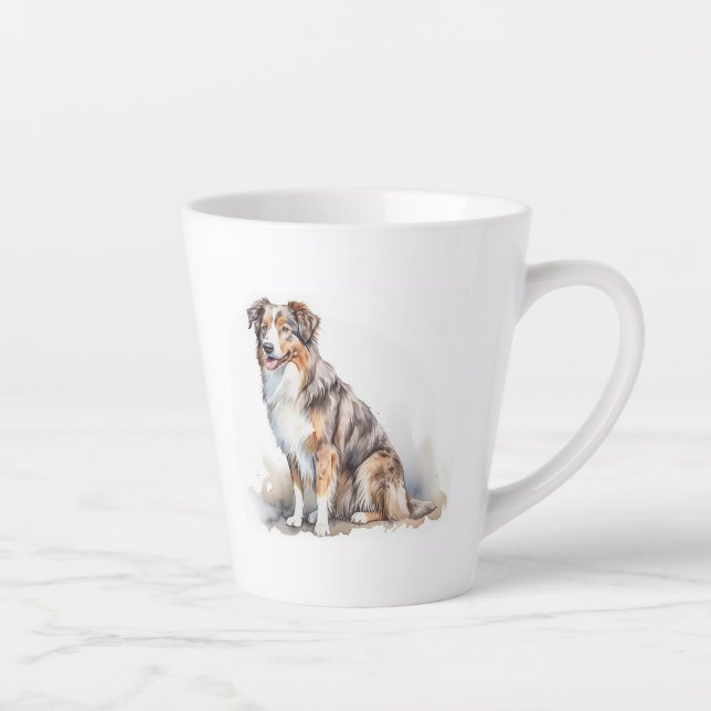 Watercolor Australian Shepherd Latte Mug (Right)