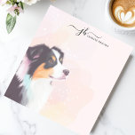 Watercolor Australian Shepherd Personalised Notepad<br><div class="desc">This personalised notepad features a beautiful watercolor Australian Shepherd portrait set against a soft pastel background. The elegant and artistic design is perfect for dog lovers,  pet owners,  and Australian Shepherd enthusiasts. Customise the text at the top for a unique touch,  making it ideal for journalling,  note-taking,  or gifting.</div>