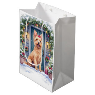 Watercolor Australian Silky Terrier Snowy Doorstep Medium Gift Bag