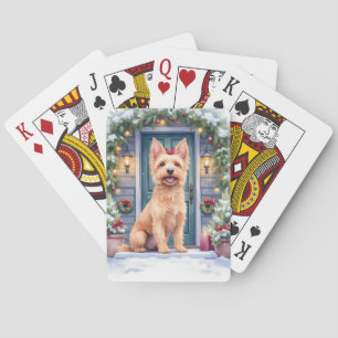 Watercolor Australian Silky Terrier Snowy Doorstep Playing Cards